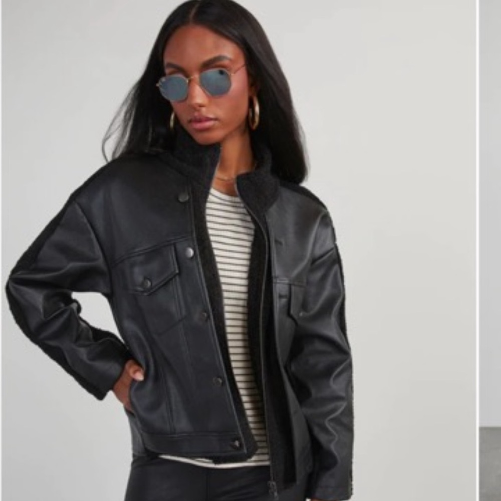 Vici Faux Leather Sherpa Jacket black